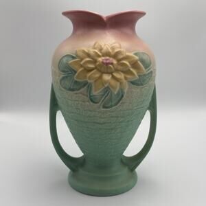 Vintage Art Deco Hull Pottery Vase Water Lily Double Handle Urn Ceramic Gift USA